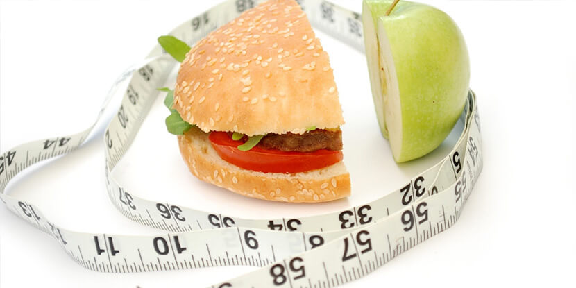 Яблоко-бургер-сантиметровая-лента-анализатор-калорийности-продуктов